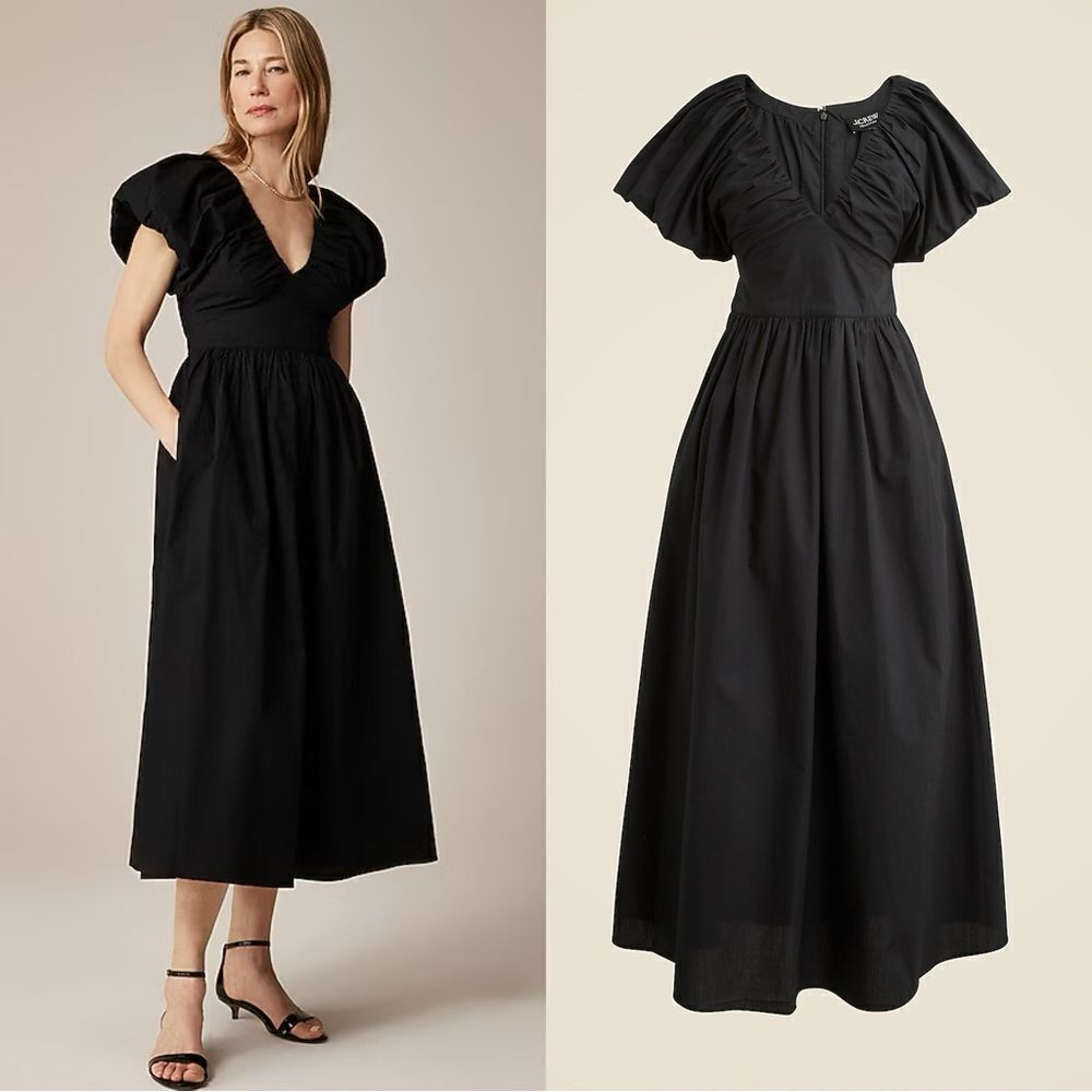 NWT J CREW Collection Cecily dress in cotton poplin in black